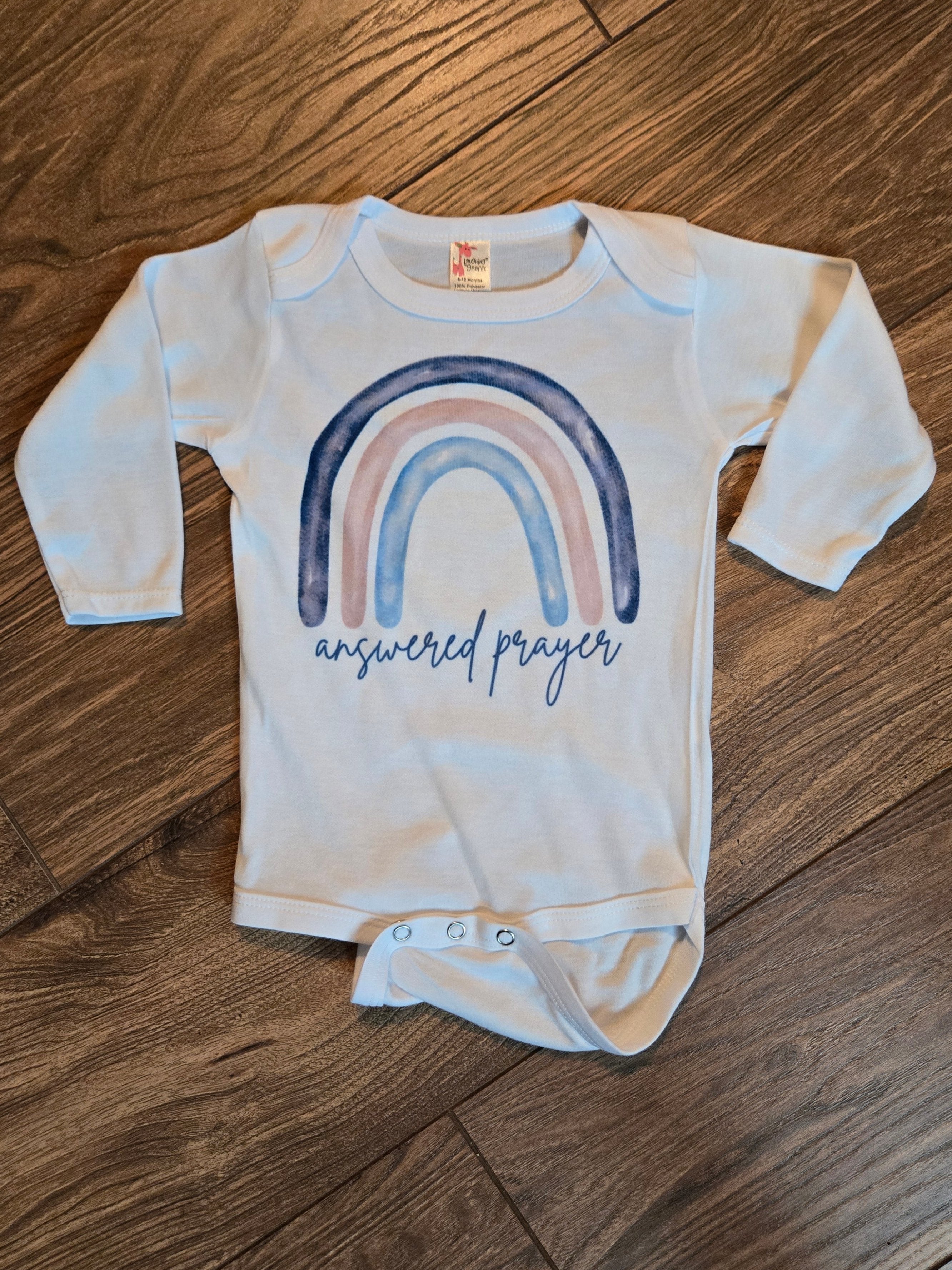 Answered Prayer Rainbow Long Sleeve Baby Onesie - blue