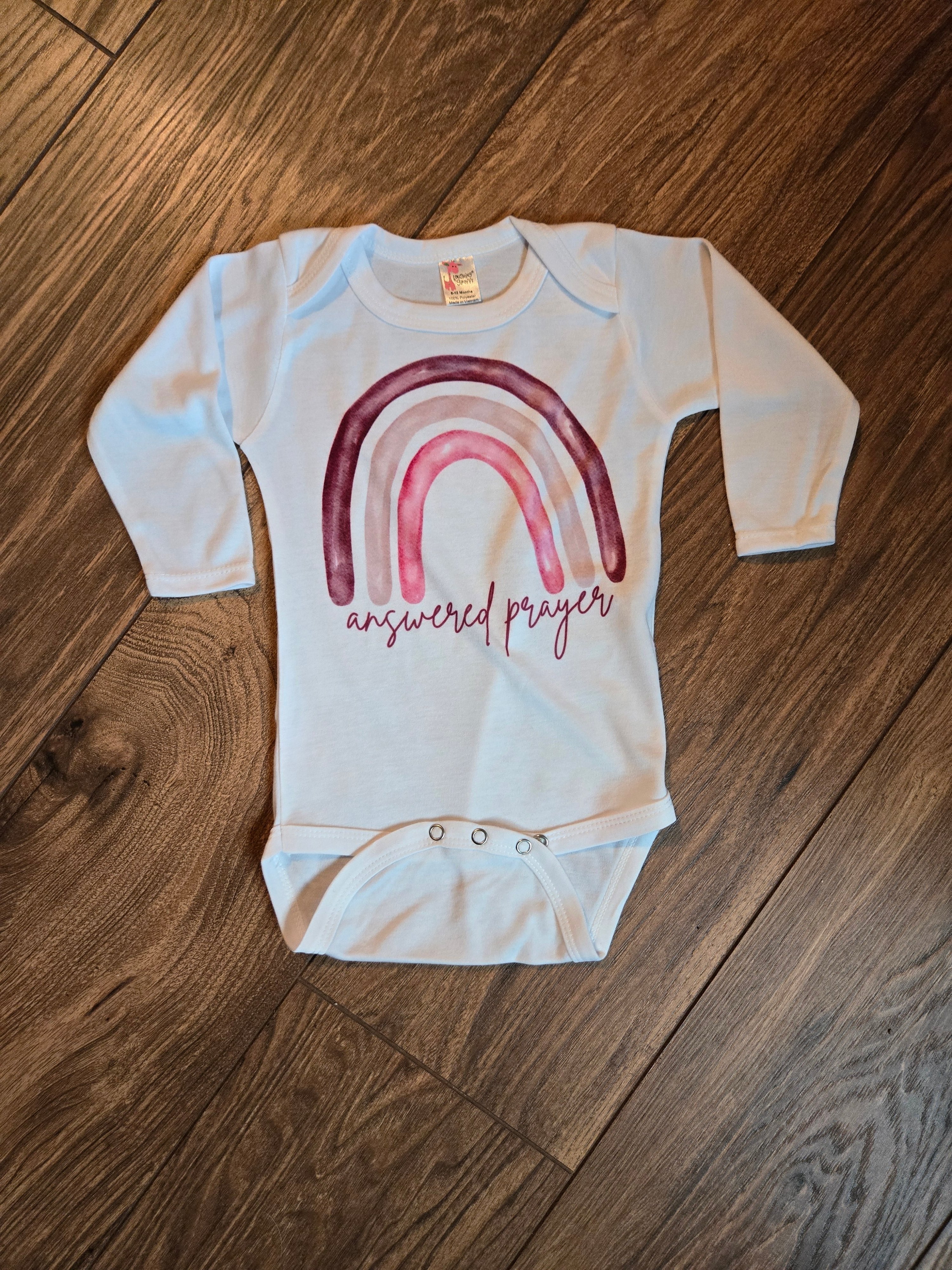 Answered Prayer Rainbow Long Sleeve Baby Onesie - pink