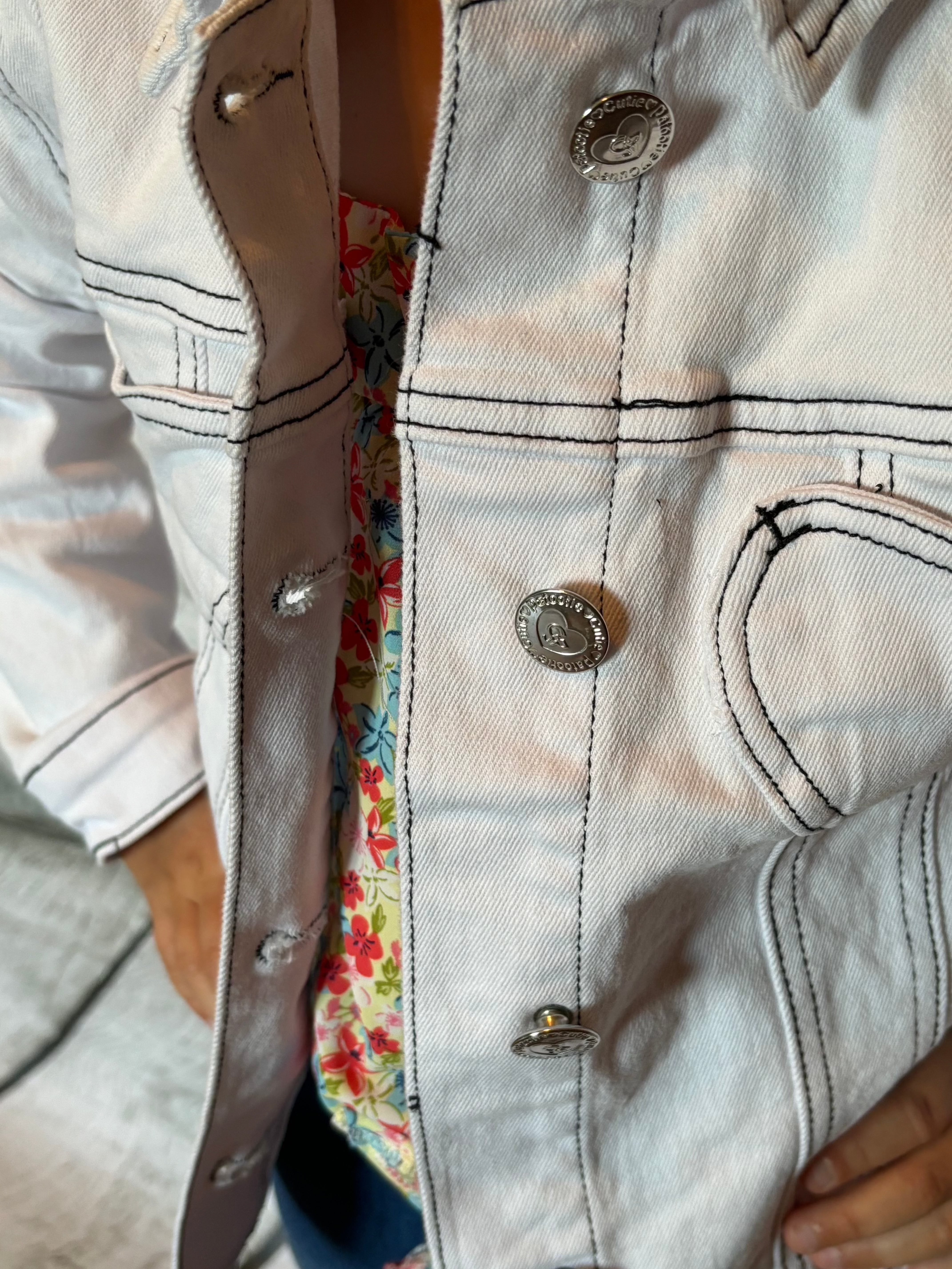 Basic White Wash Denim Jacket - front view