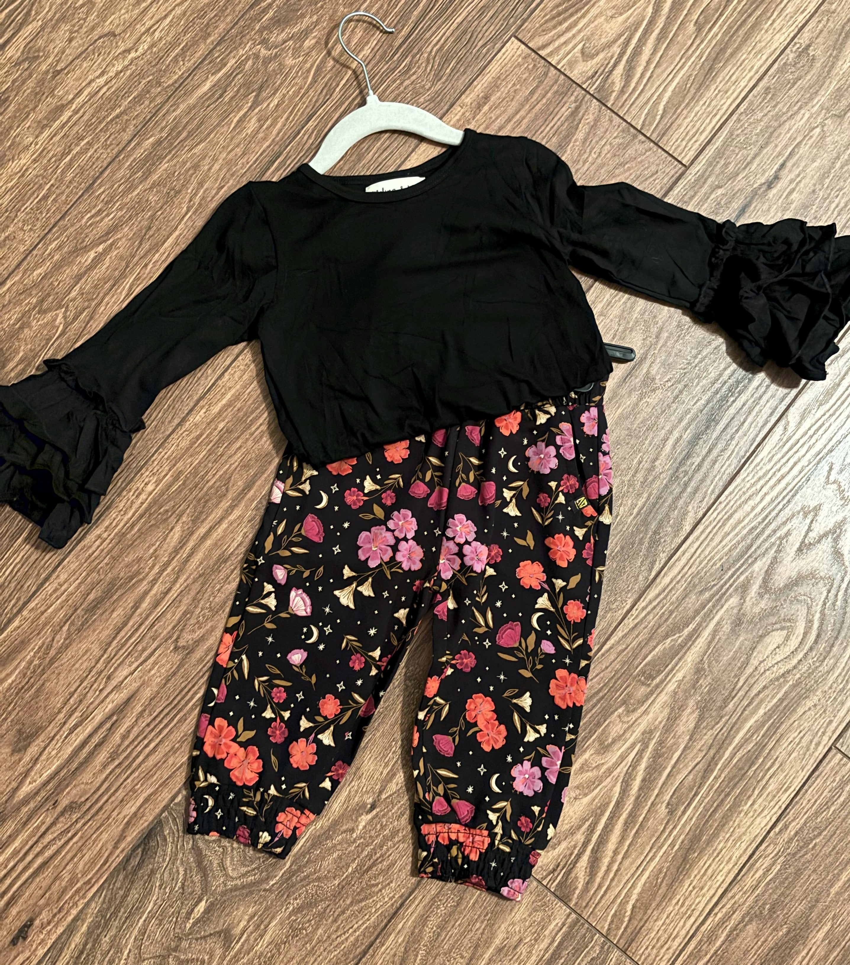 Black Floral Infant Pants