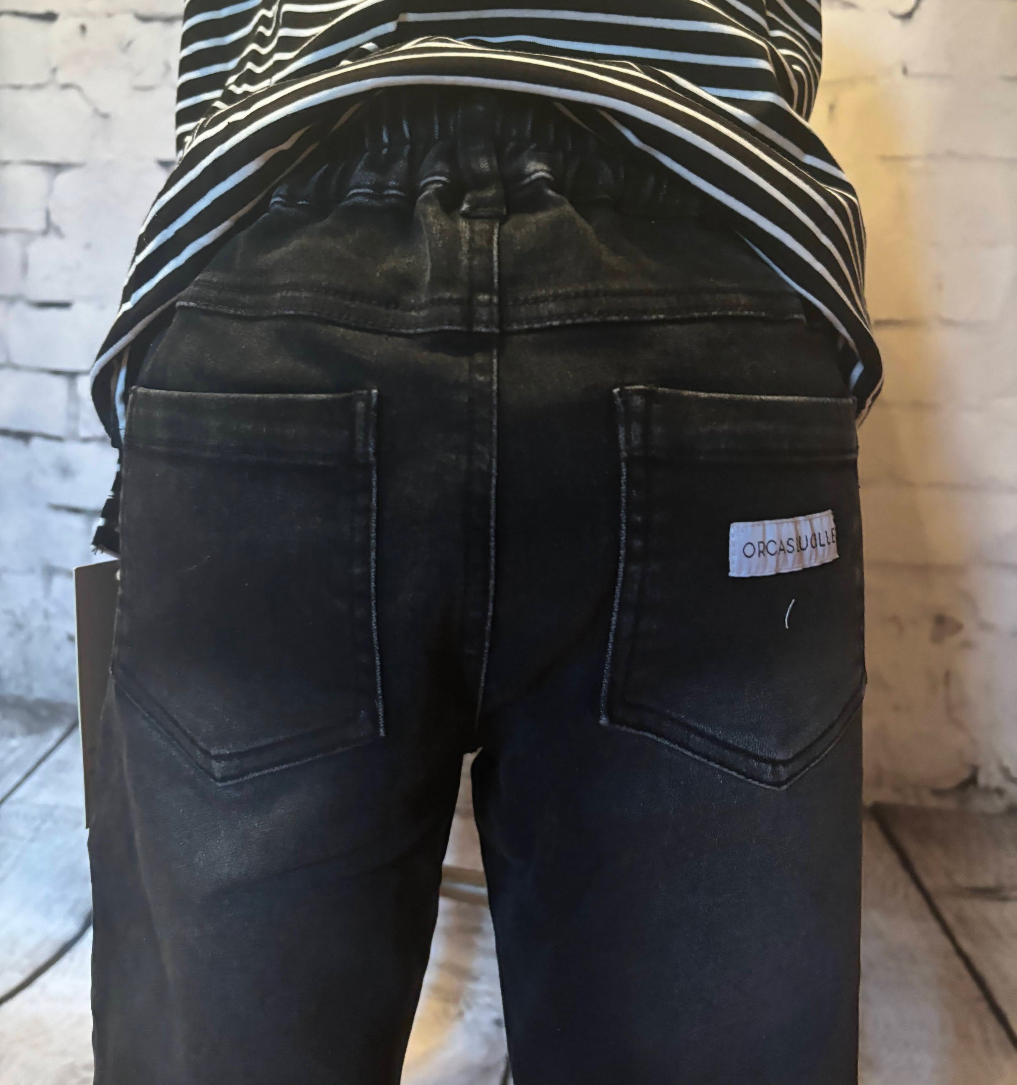 Boys Black Stretch Denim Jeans- back view