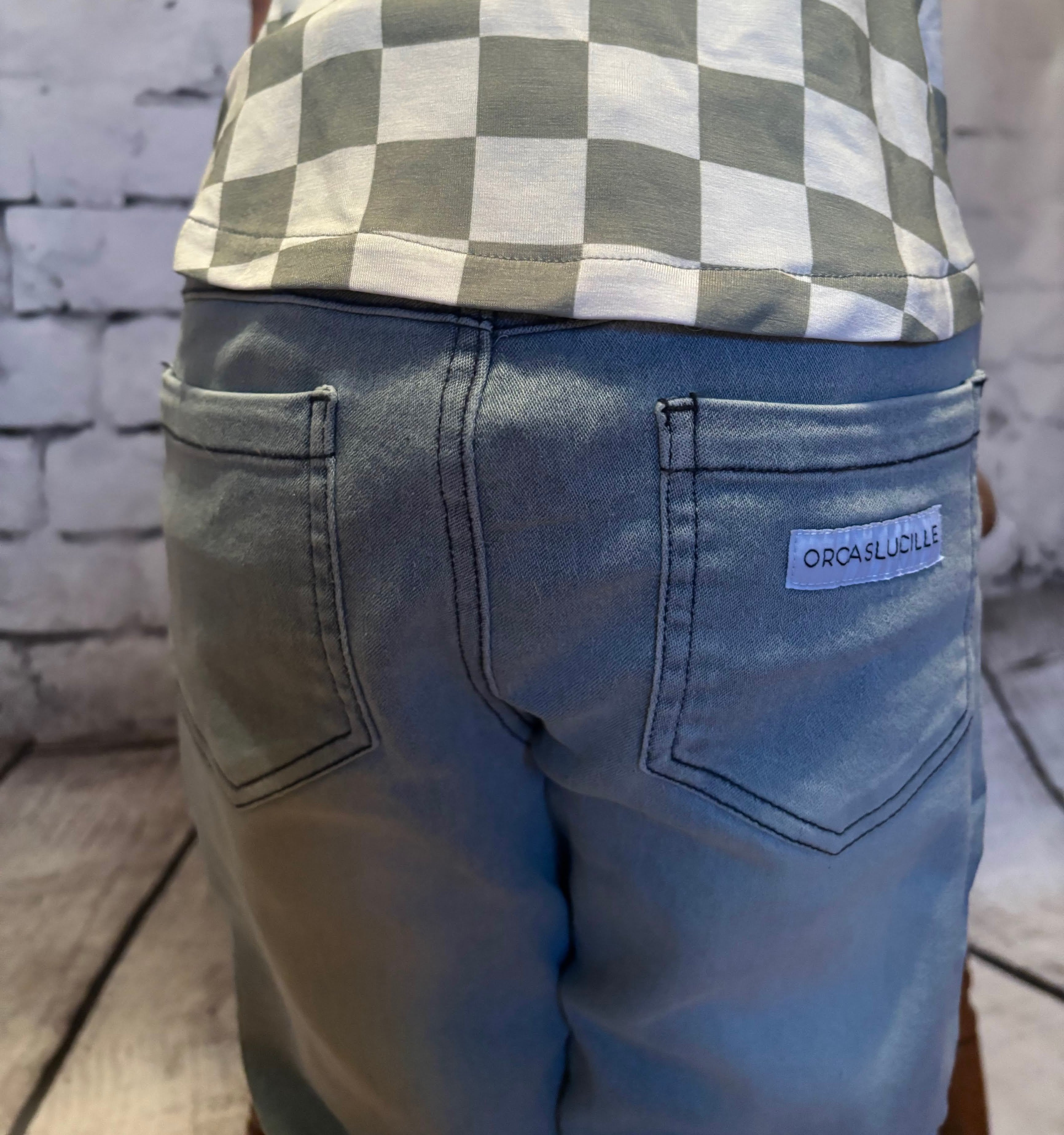 Boys Stretch Denim Jeans Gray back view