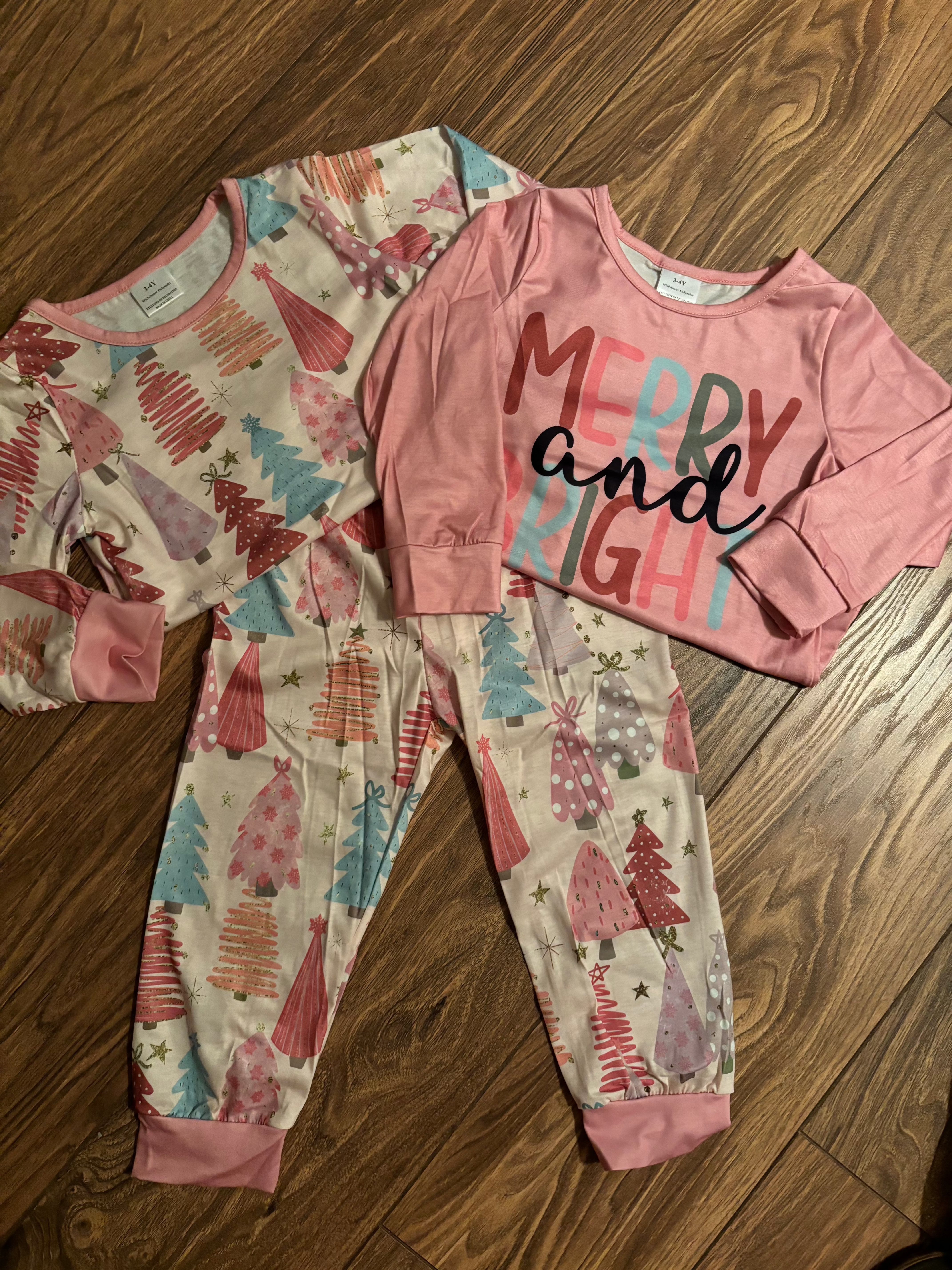 Girls Christmas Letter Print Pajamas Set-full view