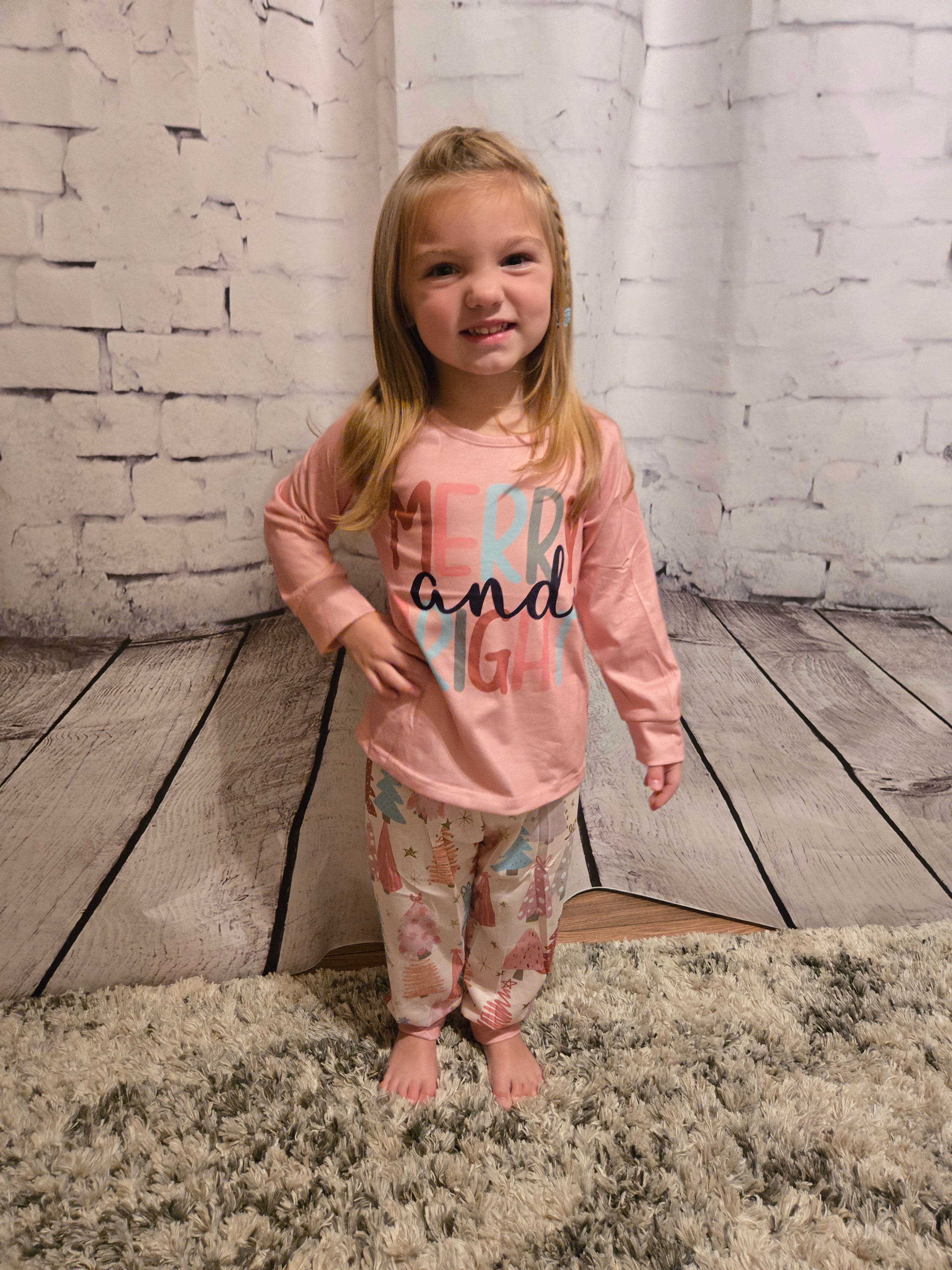 Girls Christmas Letter Print Pajamas Set