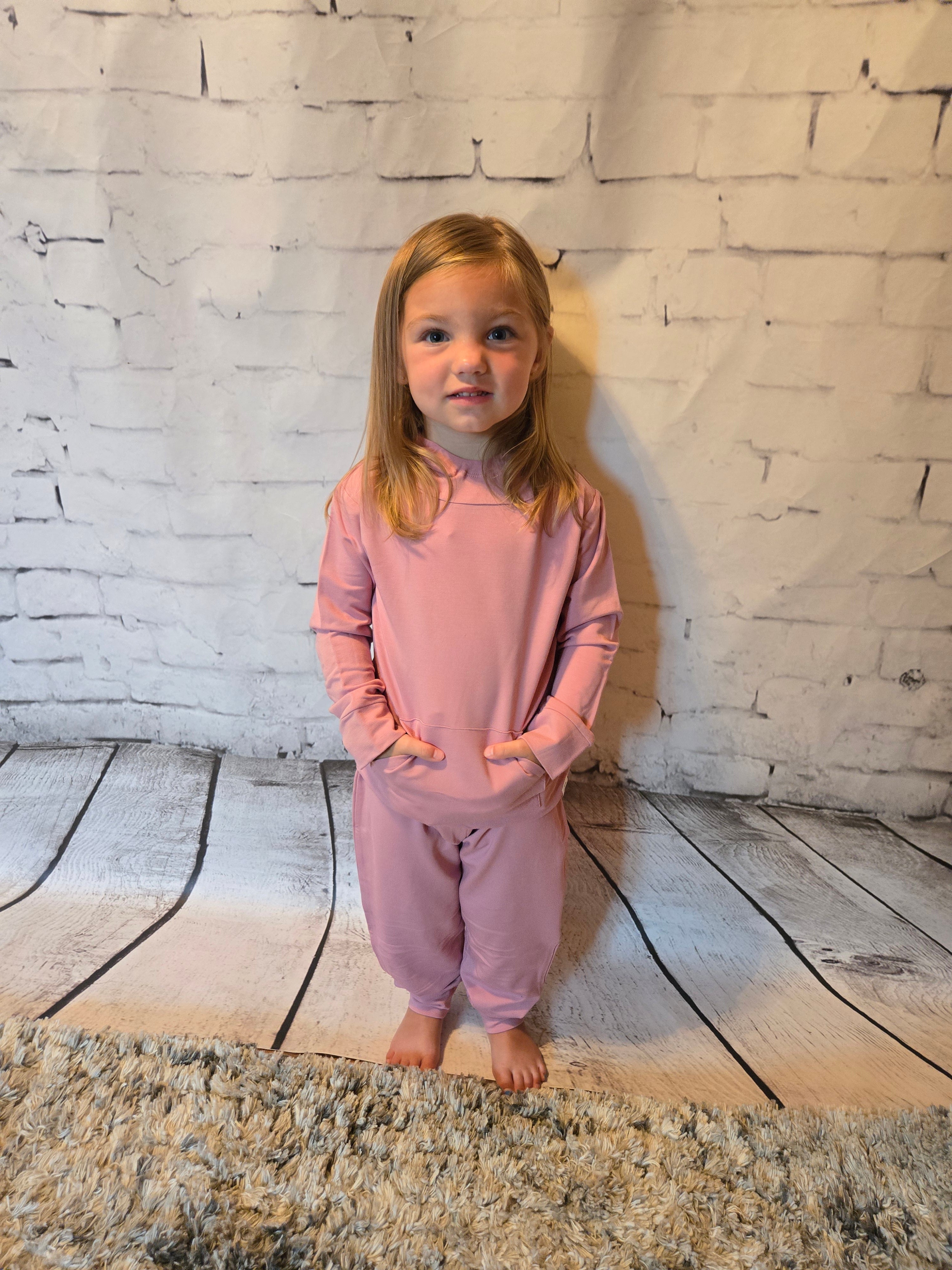 Hooded Bamboo Jogger Set - Lotus Pink Leah full