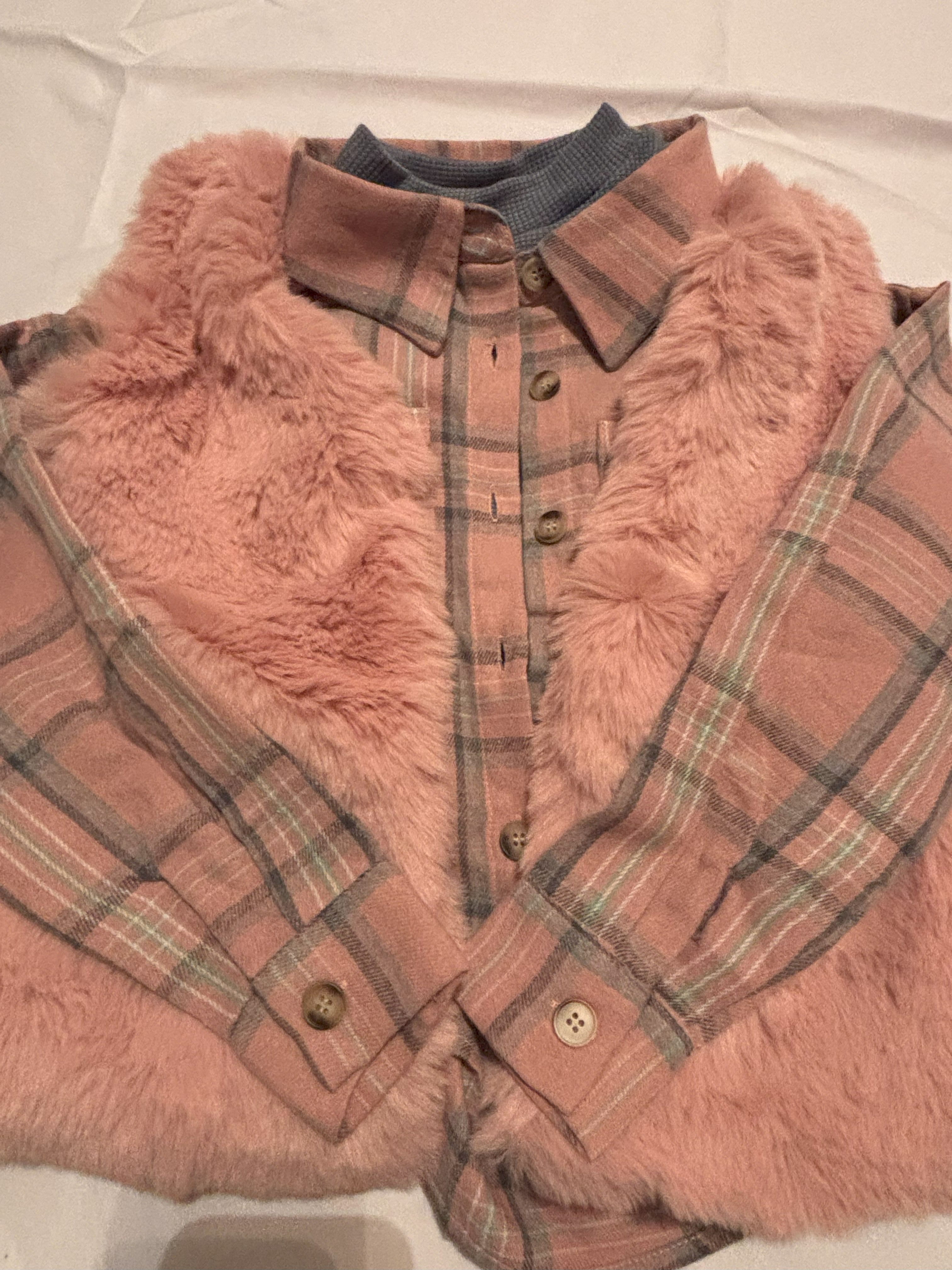 Pink Fur Girls Winter Vest - outfit flannel 