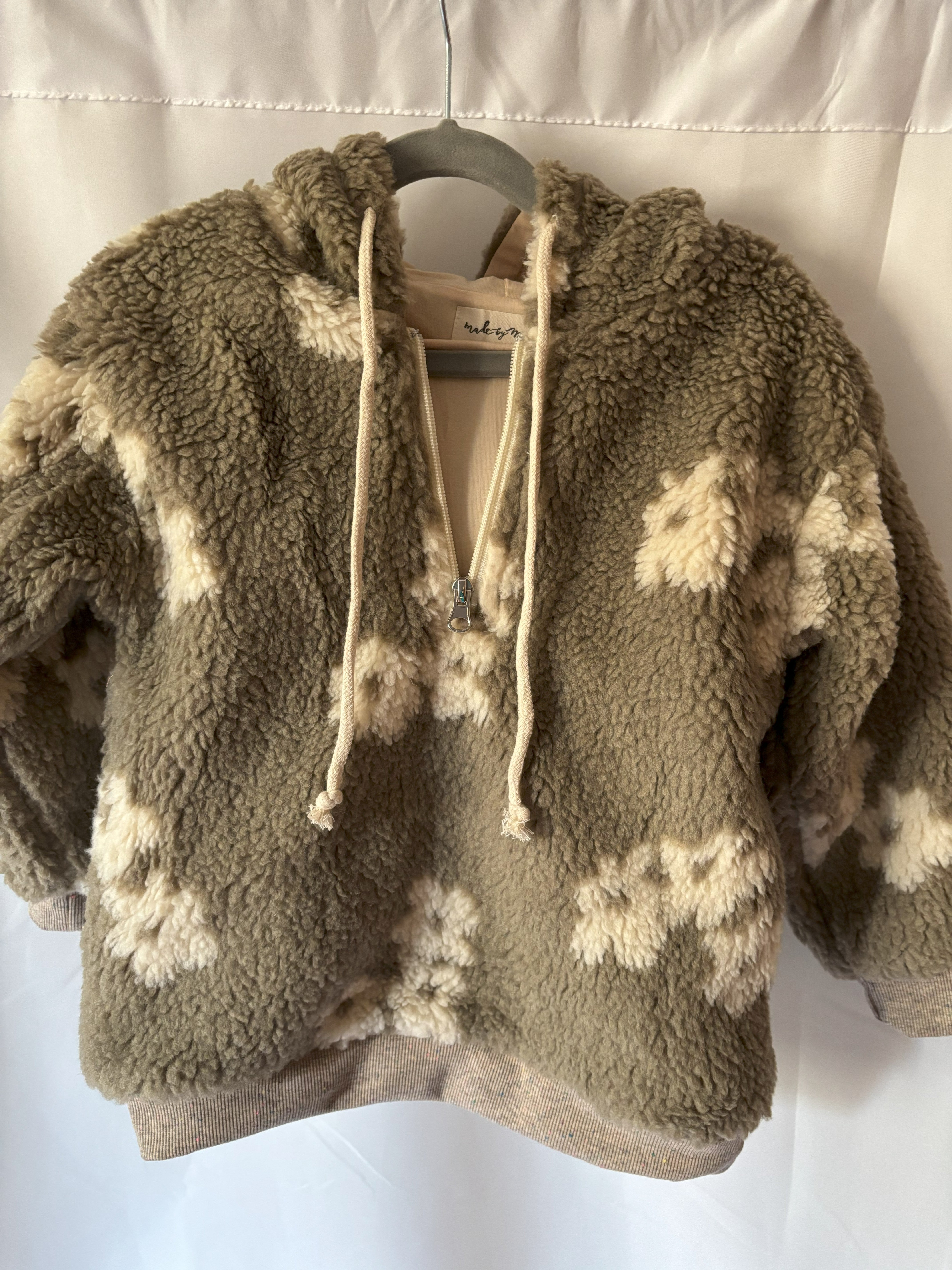 Taupe Floral Sherpa Hoodie-full view