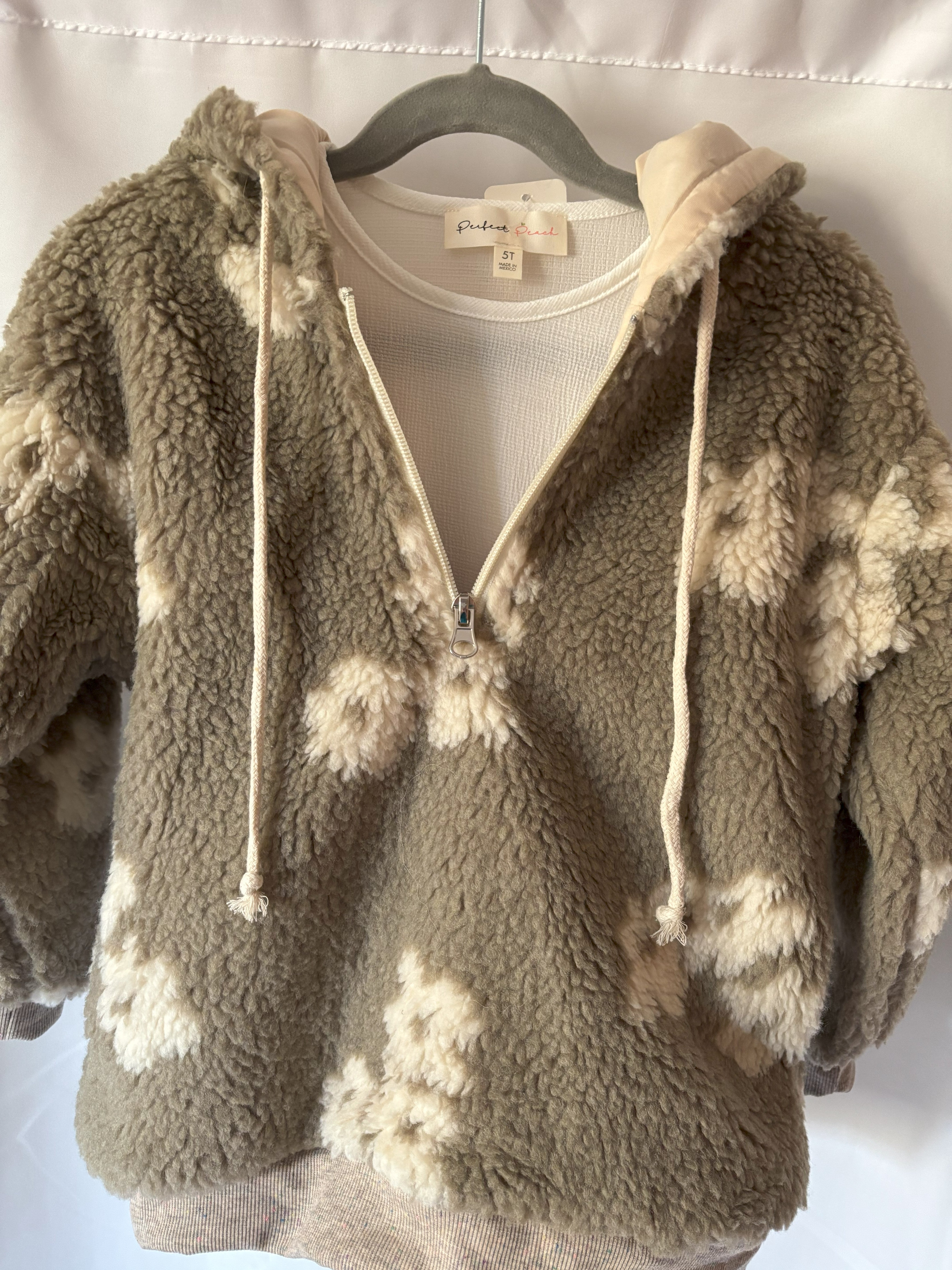 Taupe Floral Sherpa Hoodie -with ivory shirt